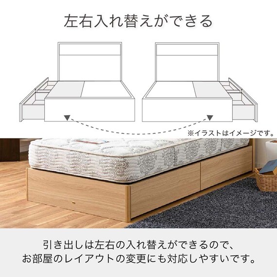 シングル 棚・コンセント・照明・収納付きベッドフレーム(シエラシェルフ 引付き WH)【島忠ホームズ商品】 12枚目画像