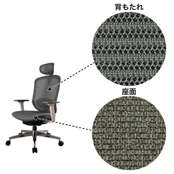デスクチェア(エアロ WH/GY)【島忠ホームズ商品】 10枚目画像