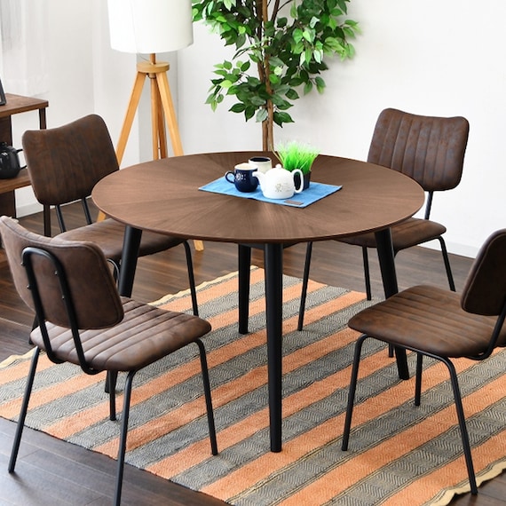 美しい木目が特徴の円形テーブル (幅110cm 木目ブラウン) 5枚目画像