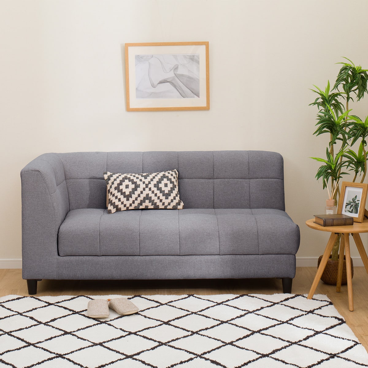 傷・汚れに強い 右肘カウチソファ 収納付き 布張りタイプ (ボックス