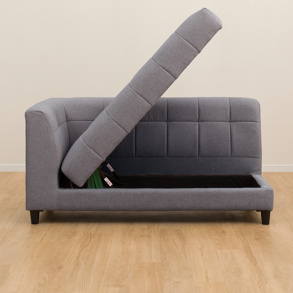 傷・汚れに強い 右肘カウチソファ 収納付き 布張りタイプ (ボックス