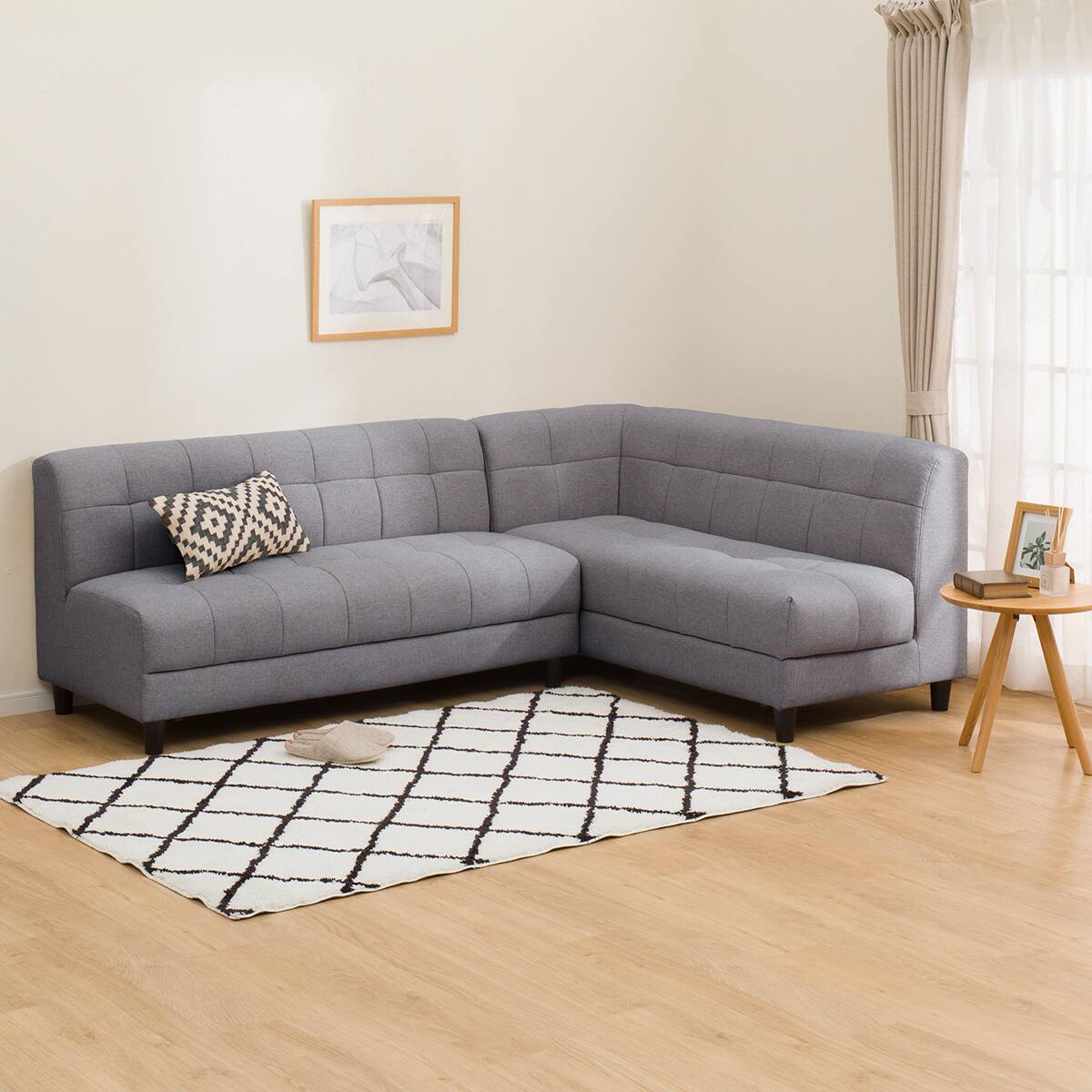 傷・汚れに強い 右肘カウチソファ 収納付き 布張りタイプ (ボックス