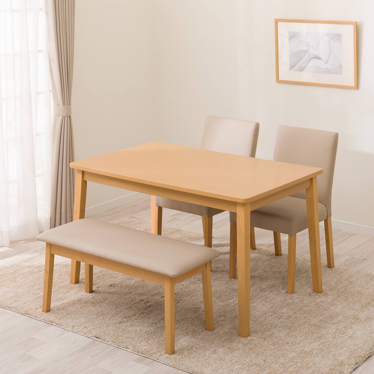 ニトリ　ダイニングテーブルセット４人かけ ダイニングテーブル4点セット(4LEG SI01 GN 120/SI01B GN/ベンチ SI01
