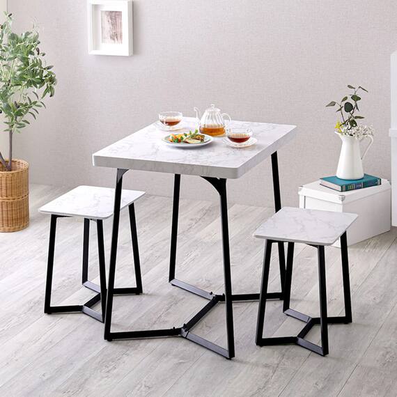 大理石調ダイニング3点セット (MRD ホワイト) 1枚目画像