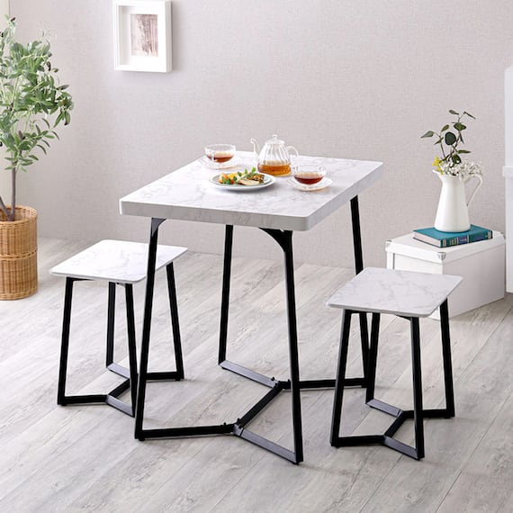 大理石調ダイニング3点セット (MRD ホワイト) 1枚目画像