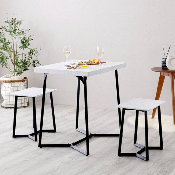 大理石調ダイニング3点セット (MRD ホワイト) 2枚目画像