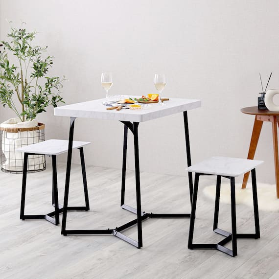 大理石調ダイニング3点セット (MRD ホワイト) 2枚目画像