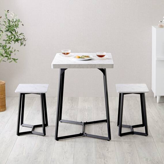 大理石調ダイニング3点セット (MRD ホワイト) 4枚目画像