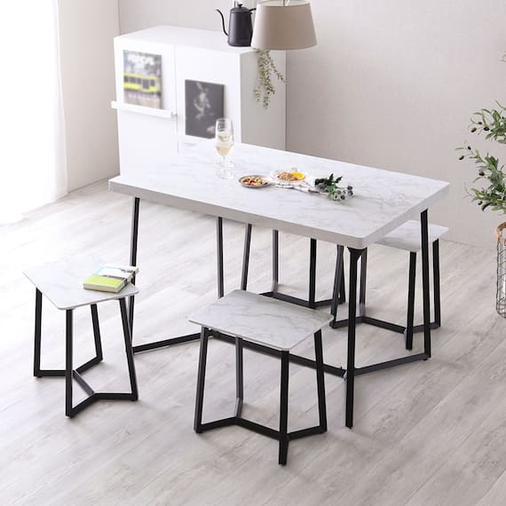 大理石調ダイニング5点セット (MRD ホワイト) 1枚目画像