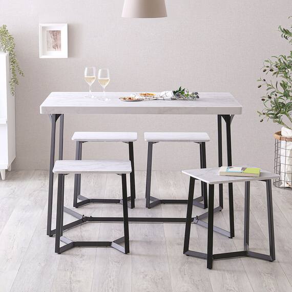 大理石調ダイニング5点セット (MRD ホワイト) 2枚目画像