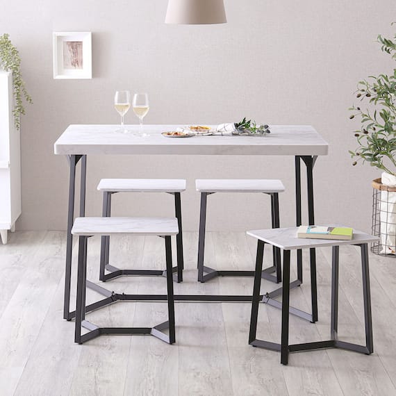 大理石調ダイニング5点セット (MRD ホワイト) 2枚目画像