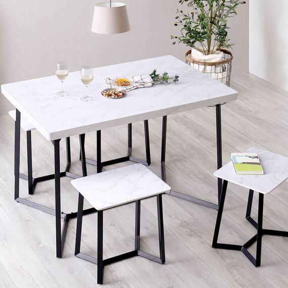 大理石調ダイニング5点セット (MRD ホワイト) 3枚目画像