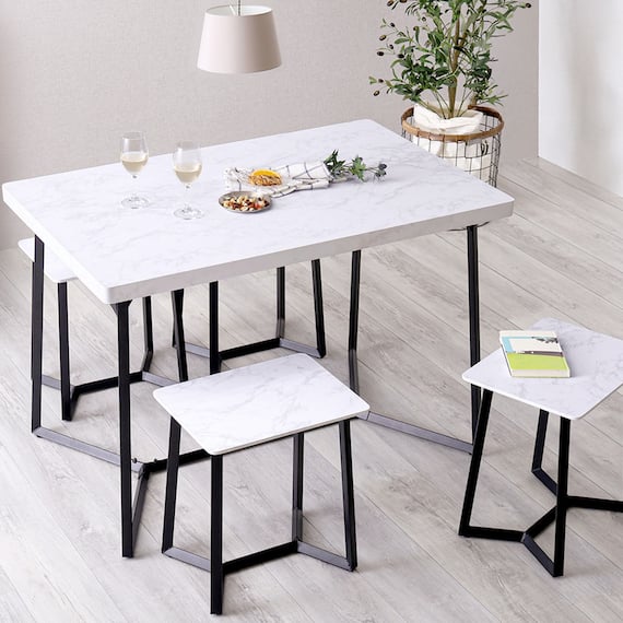 大理石調ダイニング5点セット (MRD ホワイト) 3枚目画像