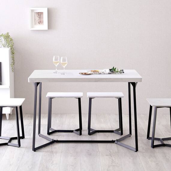 大理石調ダイニング5点セット (MRD ホワイト) 4枚目画像