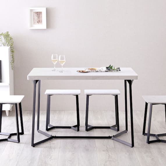 大理石調ダイニング5点セット (MRD ホワイト) 4枚目画像