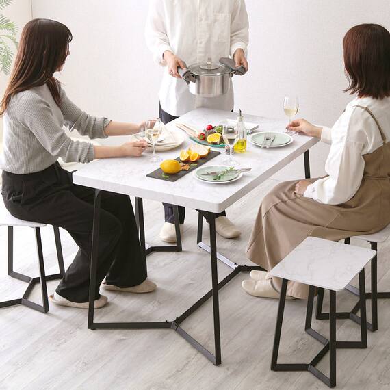 大理石調ダイニング5点セット (MRD ホワイト) 7枚目画像