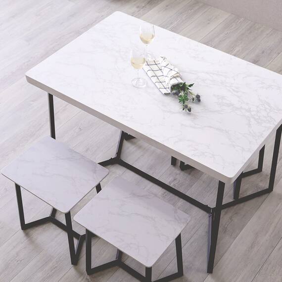 大理石調ダイニング5点セット (MRD ホワイト) 8枚目画像