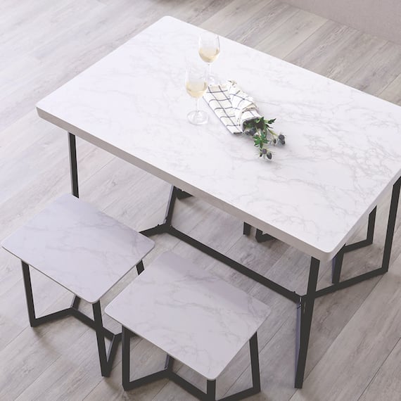 大理石調ダイニング5点セット (MRD ホワイト) 8枚目画像