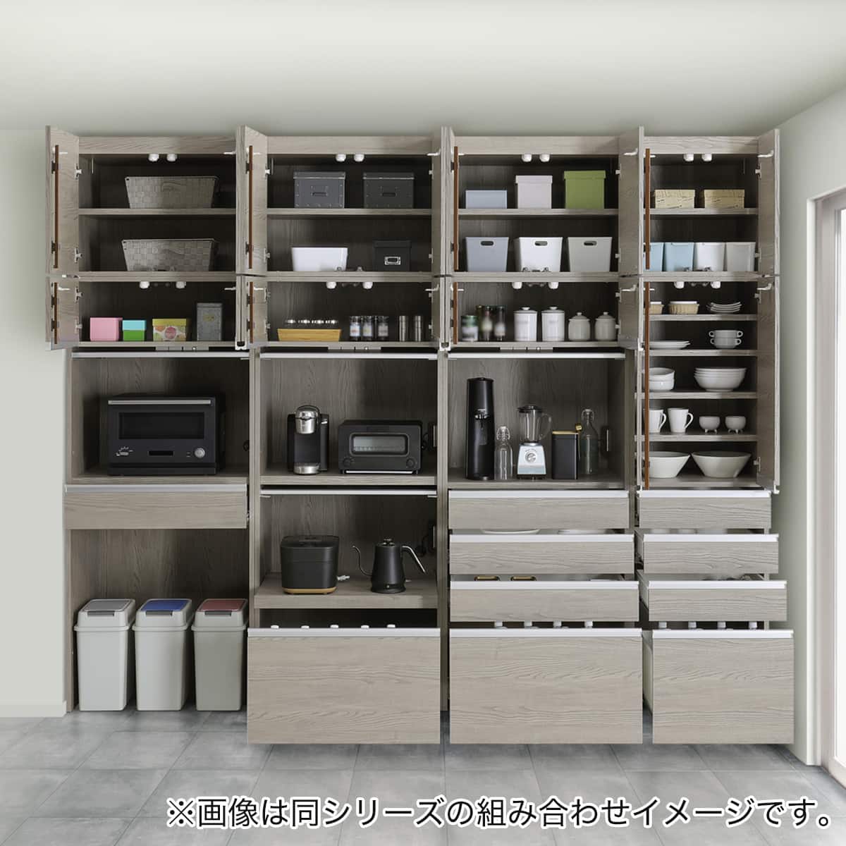 大型レンジも隠せる 見せない家電収納 ダスト＆レンジ (幅77.5cm NGY