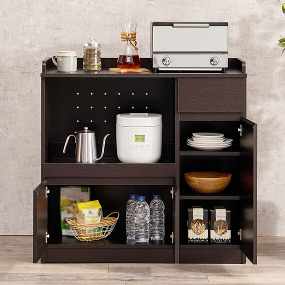 コンパクトキッチンカウンター (扉タイプ DBR) 2枚目画像