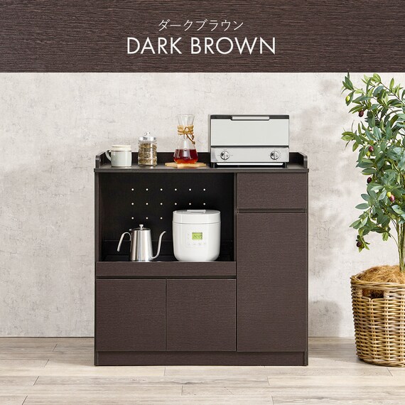 コンパクトキッチンカウンター (扉タイプ DBR) 3枚目画像