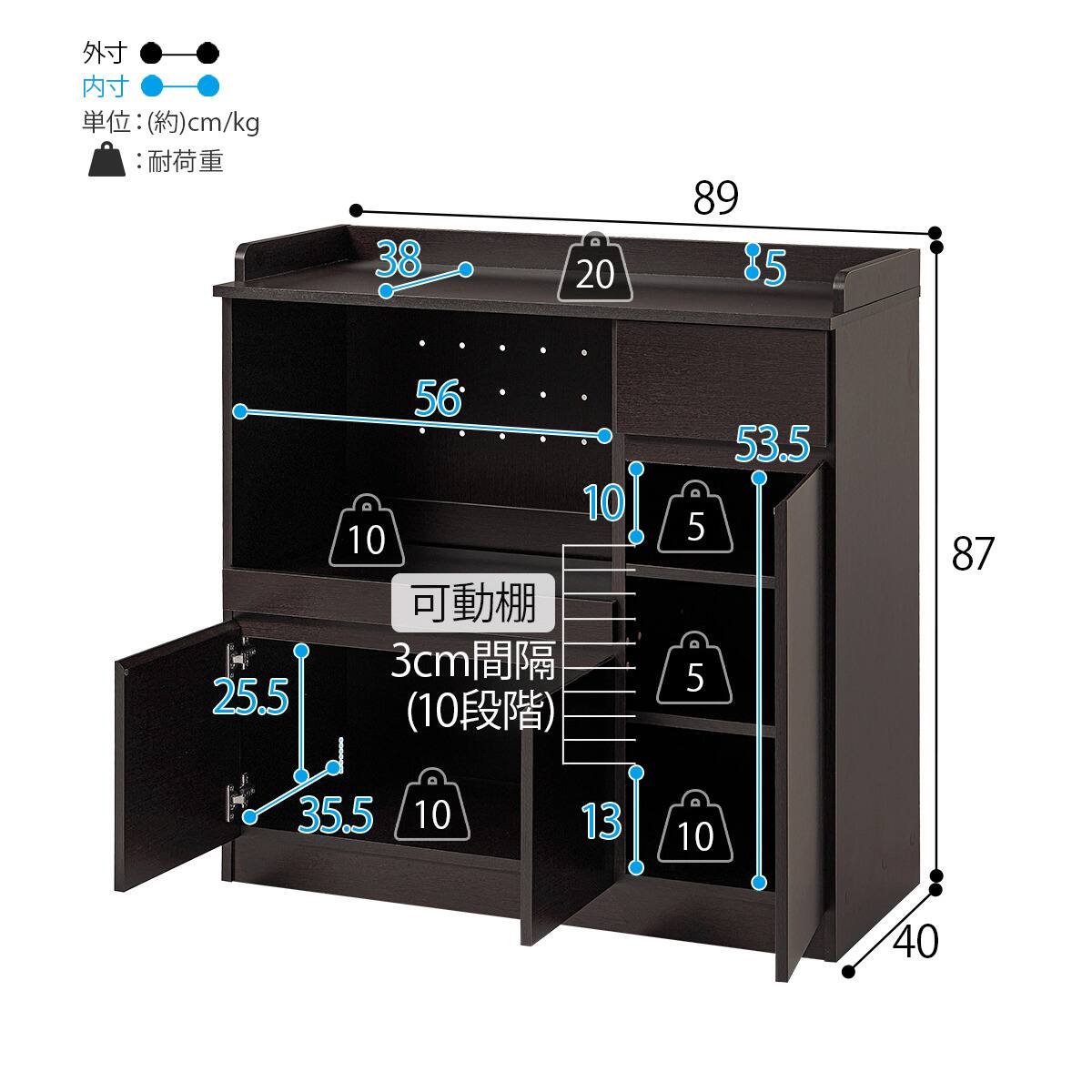 コンパクトキッチンカウンター (扉タイプ DBR) | ニトリネット【公式