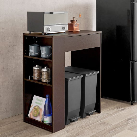 ゴミ箱が収まるカウンター (幅71cm DBR) 1枚目画像
