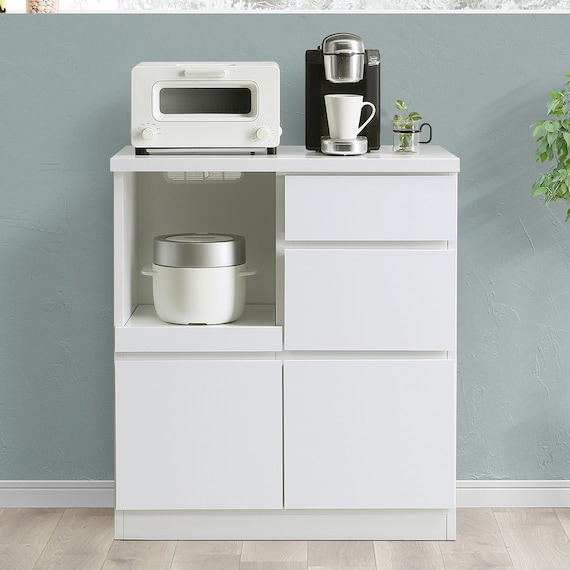 キッチンカウンター (鏡面仕様 幅80cm ホワイト) 1枚目画像