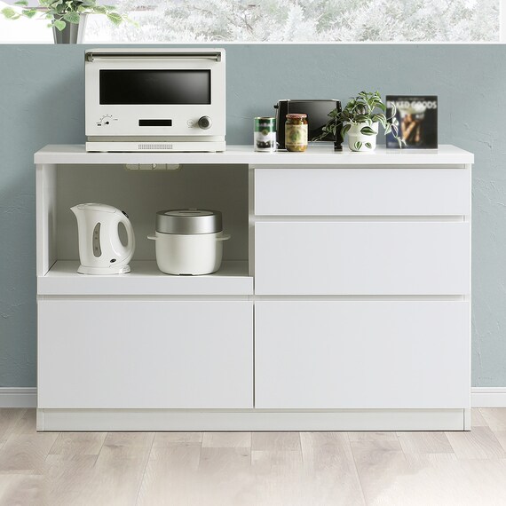 キッチンカウンター (鏡面仕様 幅140cm ホワイト) 1枚目画像