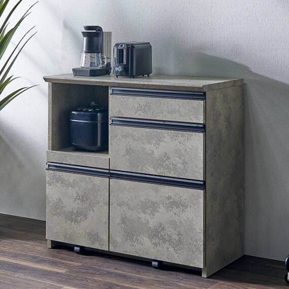 石目柄モダンカウンター (家電収納タイプ 幅90.5cm グレー) 1枚目画像