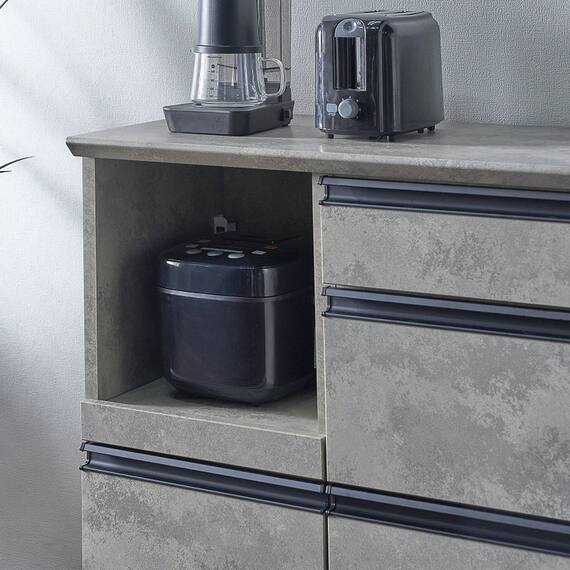 石目柄モダンカウンター (家電収納タイプ 幅90.5cm グレー) 4枚目画像