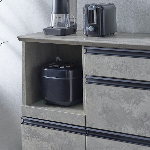 石目柄モダンカウンター (家電収納タイプ 幅90.5cm グレー) 4枚目画像