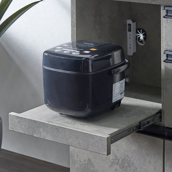 石目柄モダンカウンター (家電収納タイプ 幅90.5cm グレー) 5枚目画像