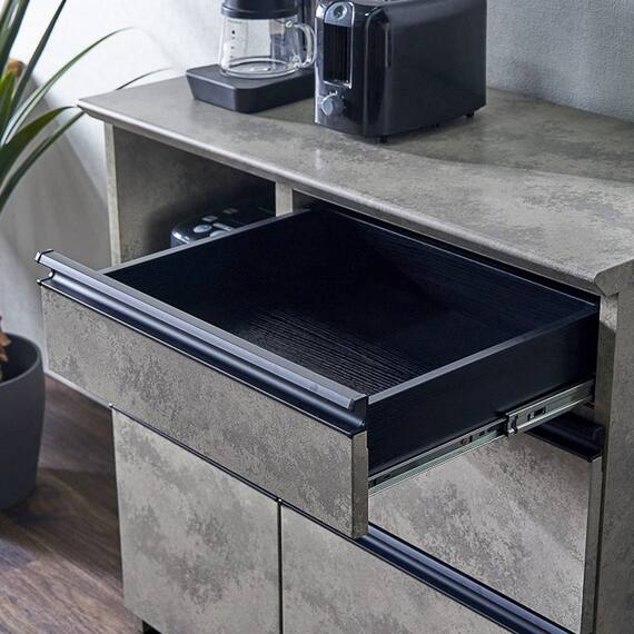 石目柄モダンカウンター (家電収納タイプ 幅90.5cm グレー) 7枚目画像