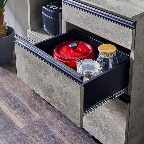 石目柄モダンカウンター (家電収納タイプ 幅90.5cm グレー) 8枚目画像