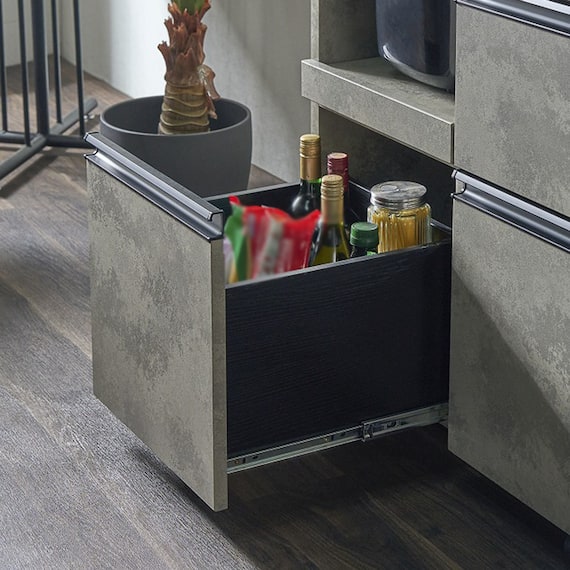 石目柄モダンカウンター (家電収納タイプ 幅90.5cm グレー) 10枚目画像