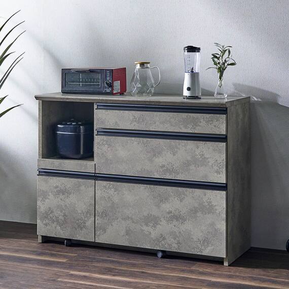 石目柄モダンカウンター (家電収納タイプ 幅117cm グレー) 1枚目画像