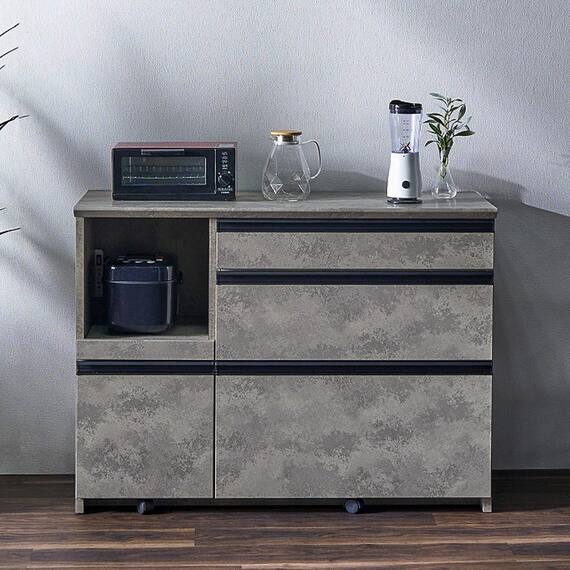 石目柄モダンカウンター (家電収納タイプ 幅117cm グレー) 2枚目画像