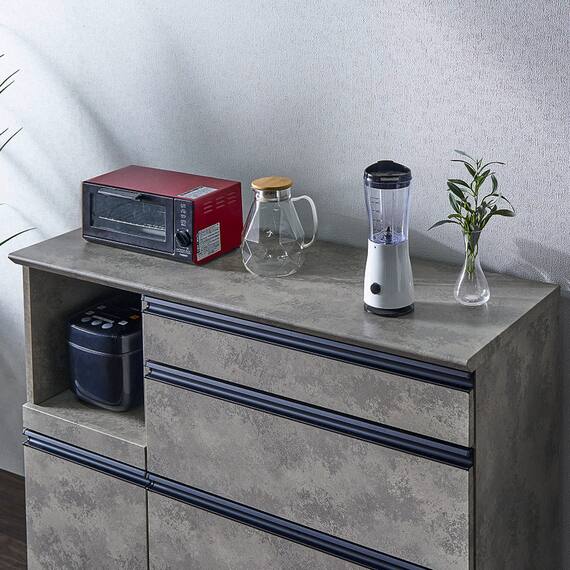 石目柄モダンカウンター (家電収納タイプ 幅117cm グレー) 4枚目画像