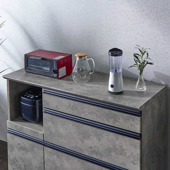 石目柄モダンカウンター (家電収納タイプ 幅117cm グレー) 4枚目画像