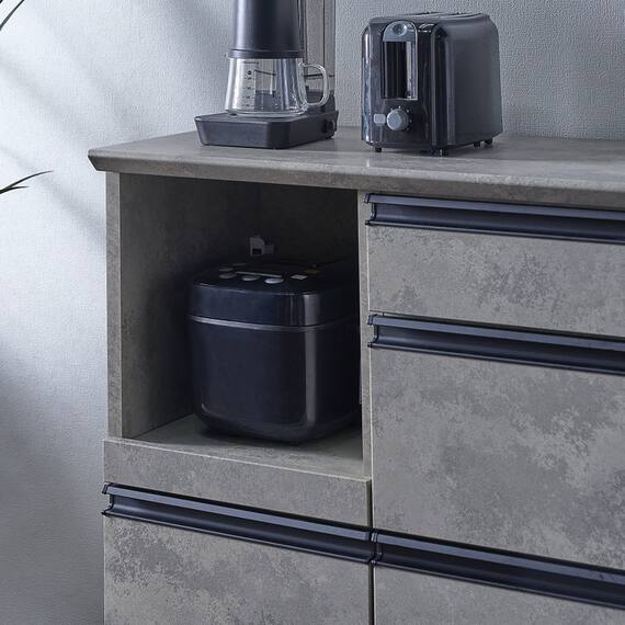 石目柄モダンカウンター (家電収納タイプ 幅117cm グレー) 5枚目画像