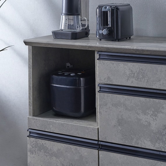 石目柄モダンカウンター (家電収納タイプ 幅117cm グレー) 5枚目画像