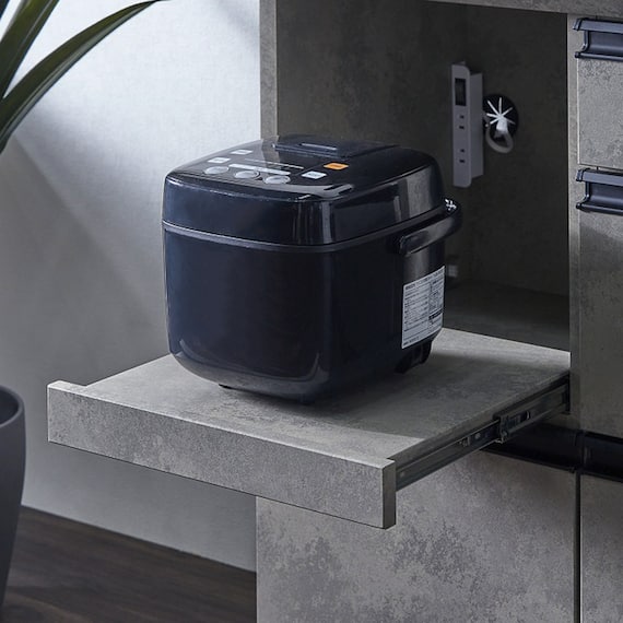 石目柄モダンカウンター (家電収納タイプ 幅117cm グレー) 6枚目画像