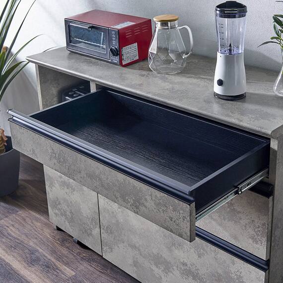 石目柄モダンカウンター (家電収納タイプ 幅117cm グレー) 8枚目画像