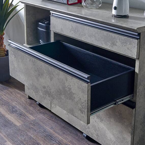 石目柄モダンカウンター (家電収納タイプ 幅117cm グレー) 9枚目画像