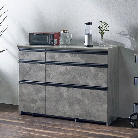 石目柄モダンカウンター (引き出しタイプ 幅117cm グレー) 1枚目画像