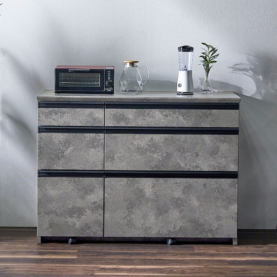 石目柄モダンカウンター (引き出しタイプ 幅117cm グレー) 2枚目画像