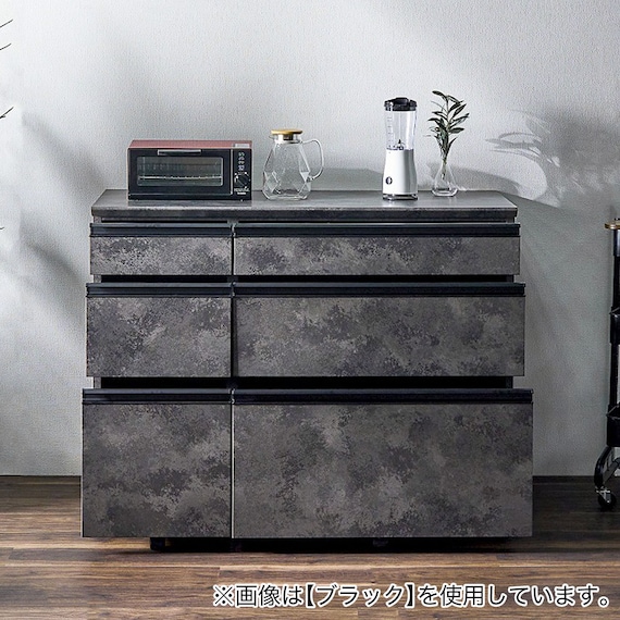 石目柄モダンカウンター (引き出しタイプ 幅117cm グレー) 4枚目画像