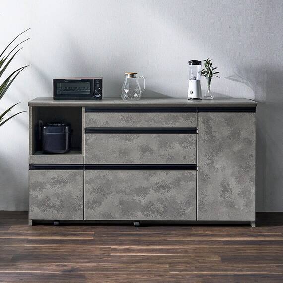 石目柄モダンカウンター (家電収納タイプ 幅157.5cm グレー) 2枚目画像