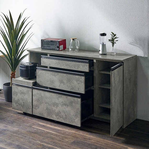 石目柄モダンカウンター (家電収納タイプ 幅157.5cm グレー) 4枚目画像